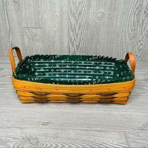 longaberger Christmas long basket green weave and green fabric and liner 1994